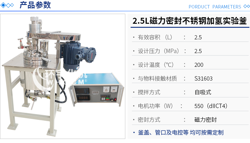 2.5L磁力密封不銹鋼加氫實驗釜